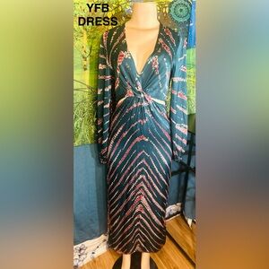 Young Fabulous & Broke Teal Green & Pink Tie Dye Cut Out Long Sleeve Dress